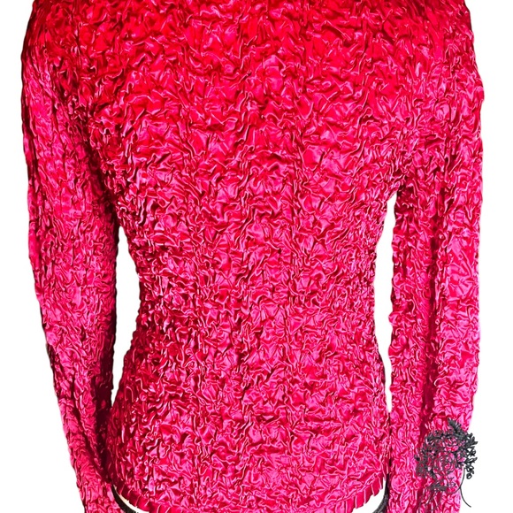 Vintage Joseph Ribkoff  Lipstick Red Crinkle Top/ Jacket  W Full Zip US 8 - Picture 4 of 7